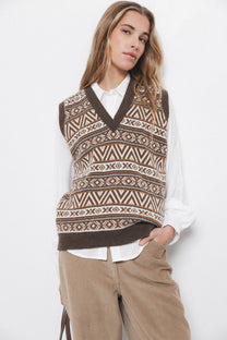 Gilet in maglia jacquard con scollo a V