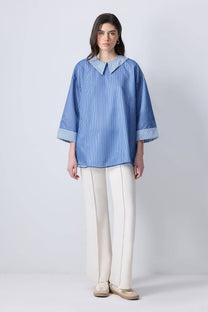 Tunica a righe con colletto in organza