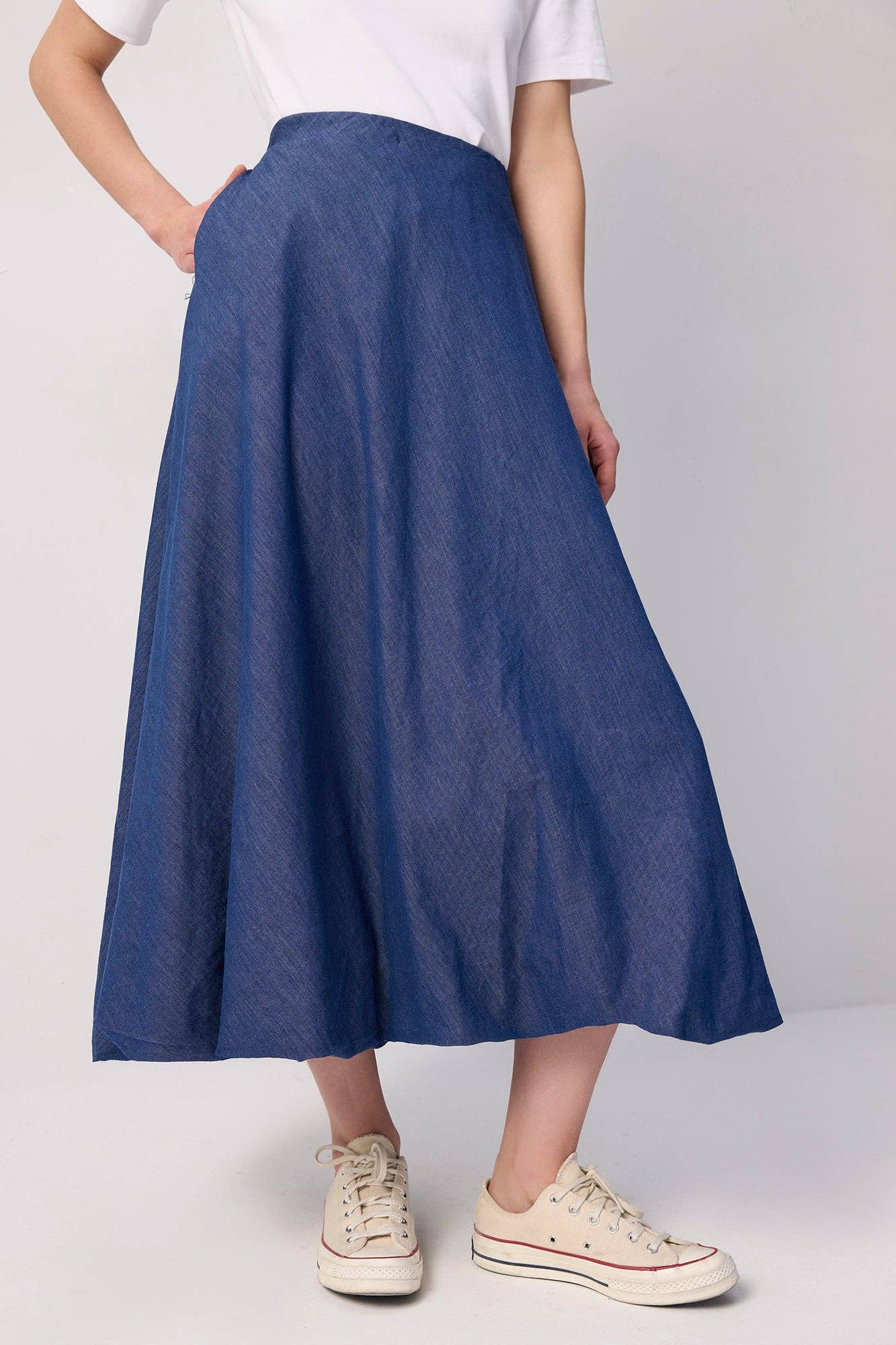 Gonna lunga effetto denim fluida