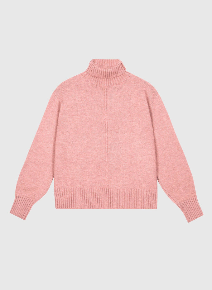 Maglione dolcevita aderente color pesca