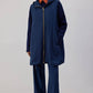 Gilet lungo con zip e cappuccio blu navy