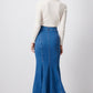 Gonna longuette in denim elasticizzato a sirena a vita alta