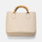 Borsa shopper in ecopelle con manici effetto bambù