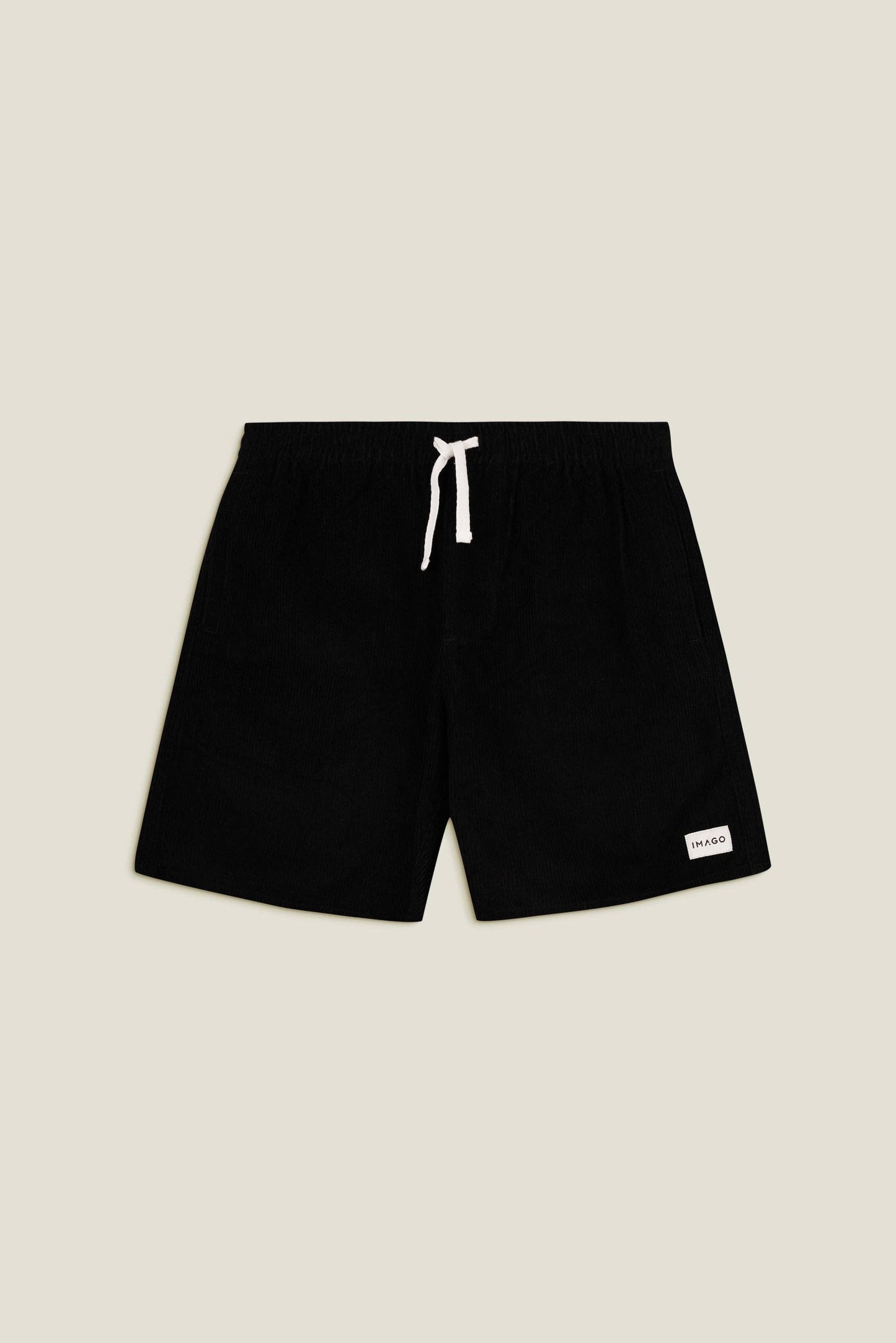 Pantaloncini neri in cotone e lino con vita elastica
