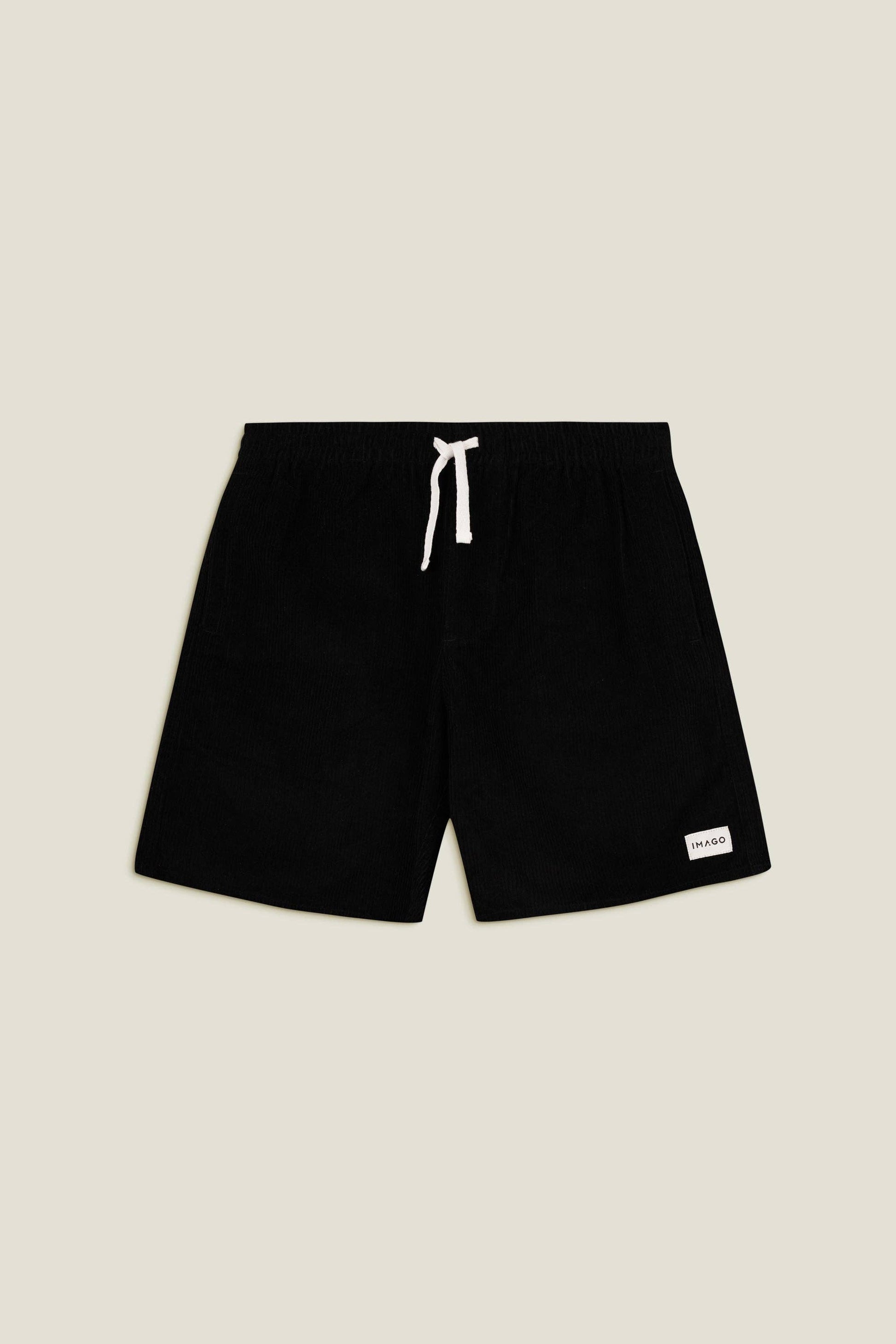 Pantaloncini neri in cotone e lino con vita elastica