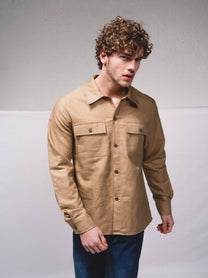 Camicia uomo in misto lino con doppie tasche