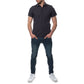 Camicia uomo in cotone e lino tinta unita blu navy scuro