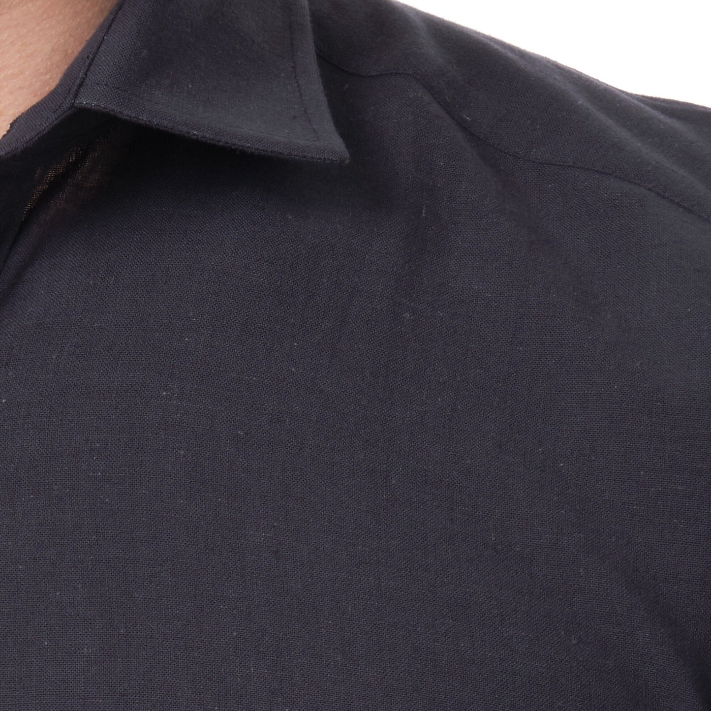 Camicia uomo in cotone e lino tinta unita blu navy scuro