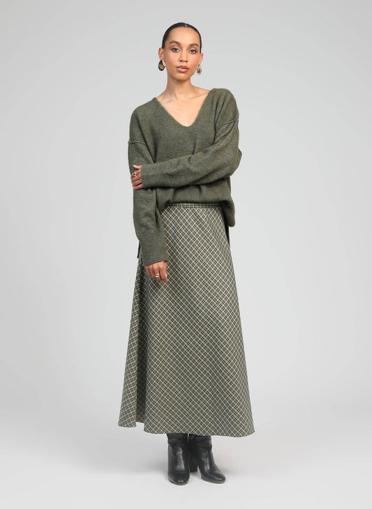 Maglione oversize Livya verde militare con scollo a V