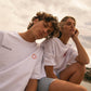 T-shirt oversize in cotone biologico con stampa sole