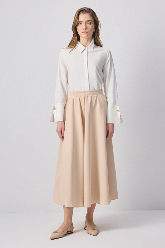 Gonna midi a trapezio in crepe beige fluido