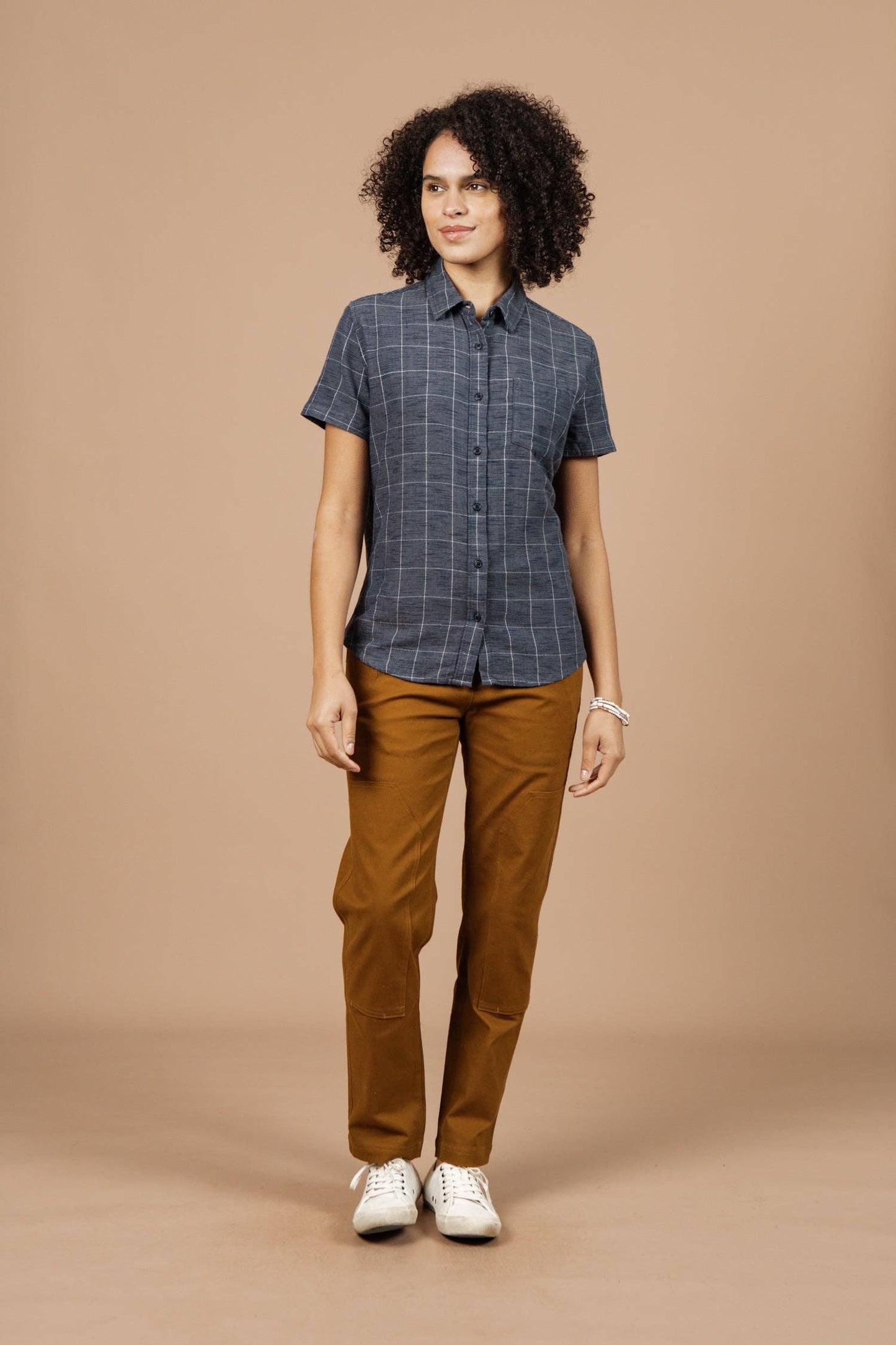 Camicia donna a maniche corte in cotone biologico a quadri