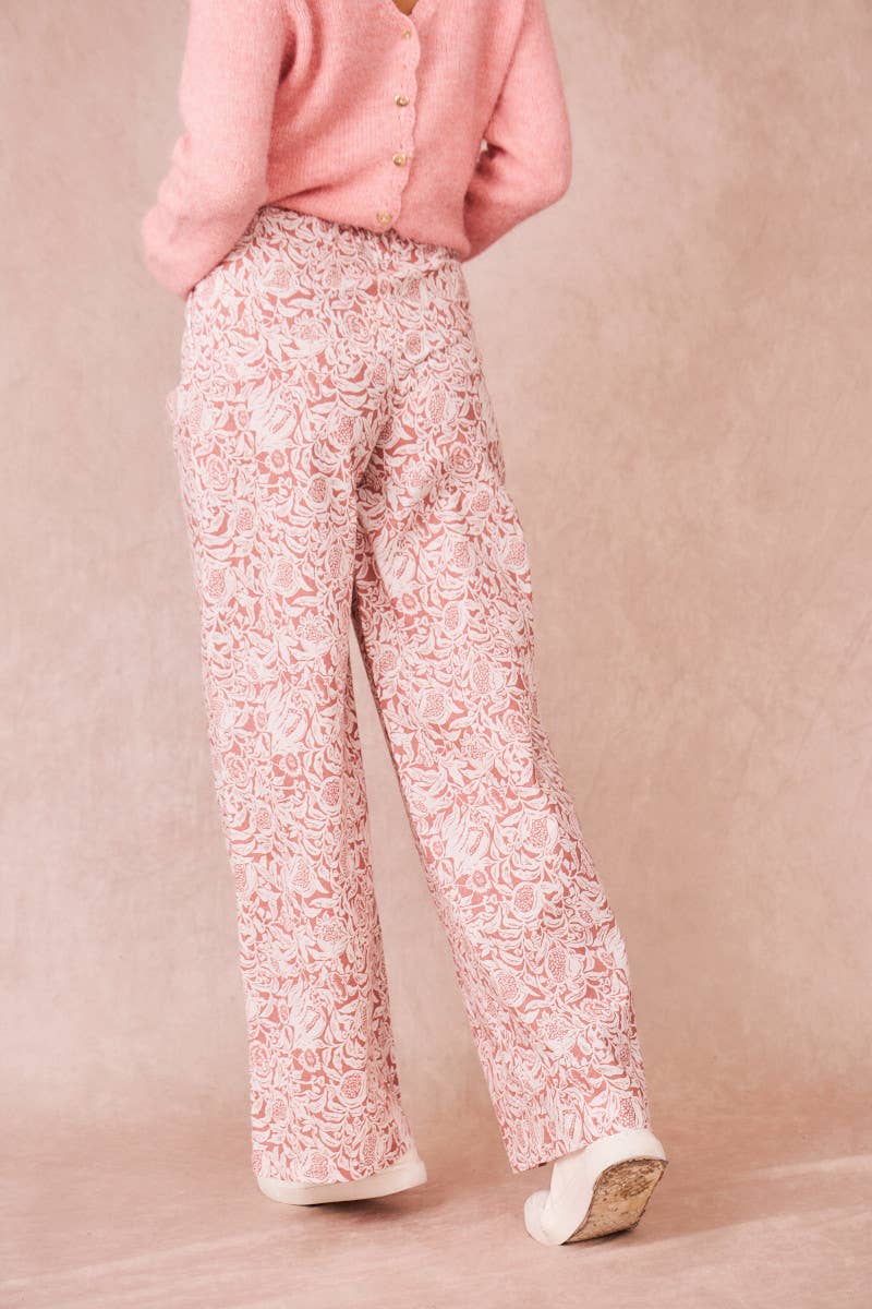 Pantaloni a vita alta in cotone con stampa floreale e gamba ampia
