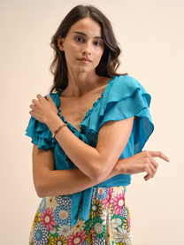 Top elasticizzato Folho con rouches e fiocco