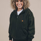 Felpa oversize con cappuccio e zip in cotone biologico verde scarabeo da donna