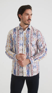 Camicia comfort a fantasia geometrica da uomo