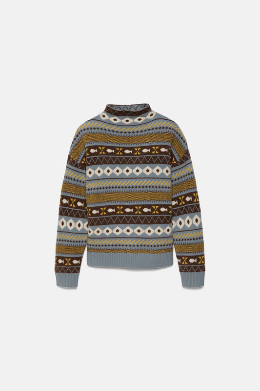 Maglione jacquard a collo alto