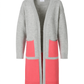 Cardigan lungo in maglia bicolore con tasche