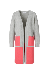 Cardigan lungo in maglia bicolore con tasche