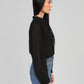 Blusa nera testurizzata con collo alla coreana