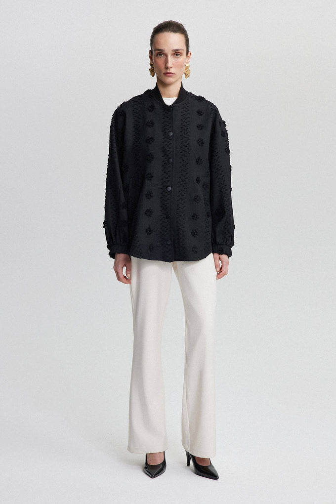 Bomber in pizzo floreale nero da donna