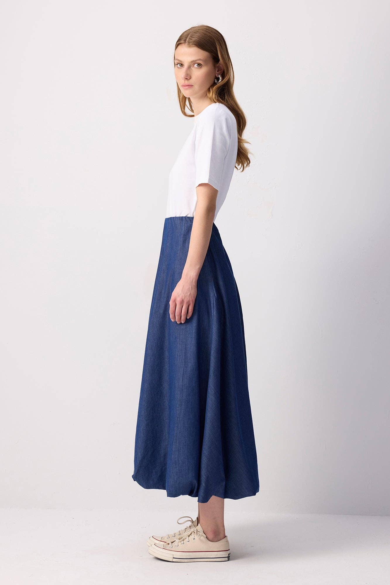 Gonna lunga effetto denim fluida