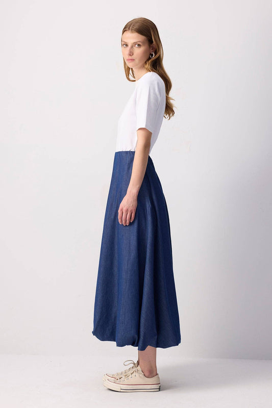Gonna lunga effetto denim fluida