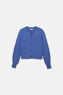 Cardigan in lana a maglia rasata con bottoni a contrasto