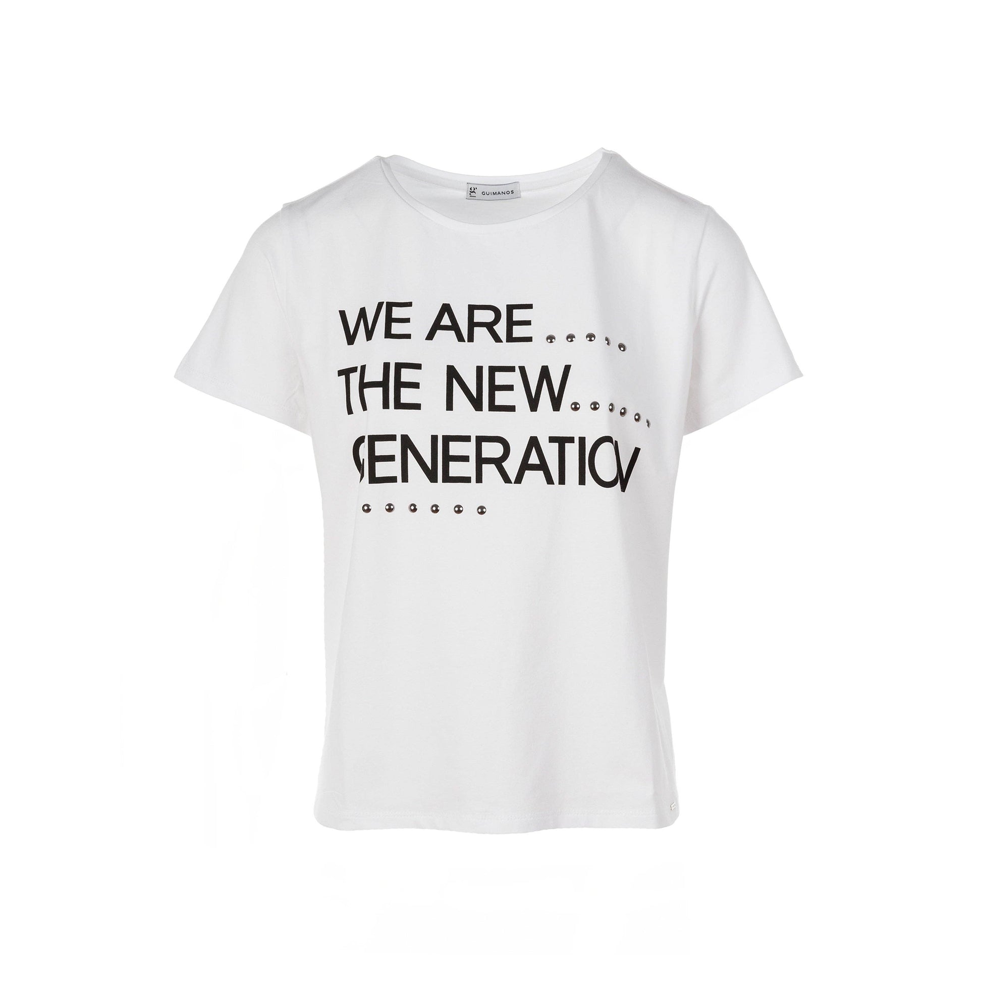 T-shirt “Siamo la nuova generazione” con stampa e borchie