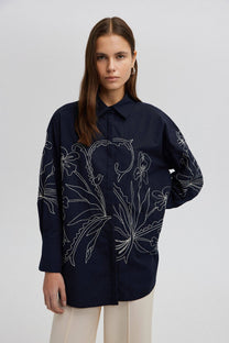 Camicia ricamata floreale oversize