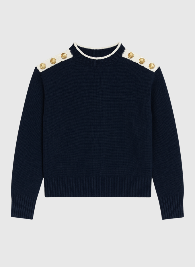 Maglione Louki Blu Marino con Bottoni Gioiello