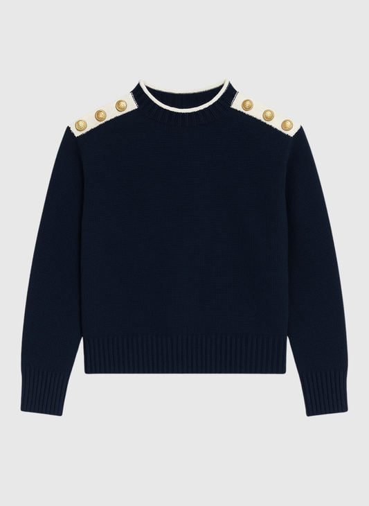 Maglione Louki Blu Marino con Bottoni Gioiello