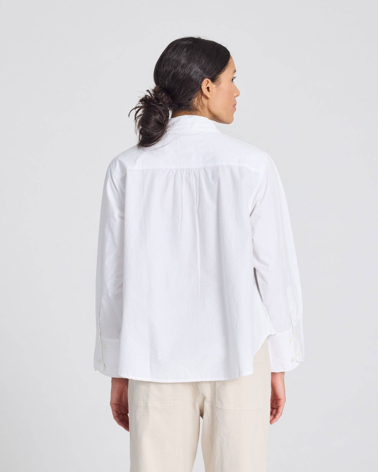 Camicia corta Flora in popeline di cotone biologico bianca