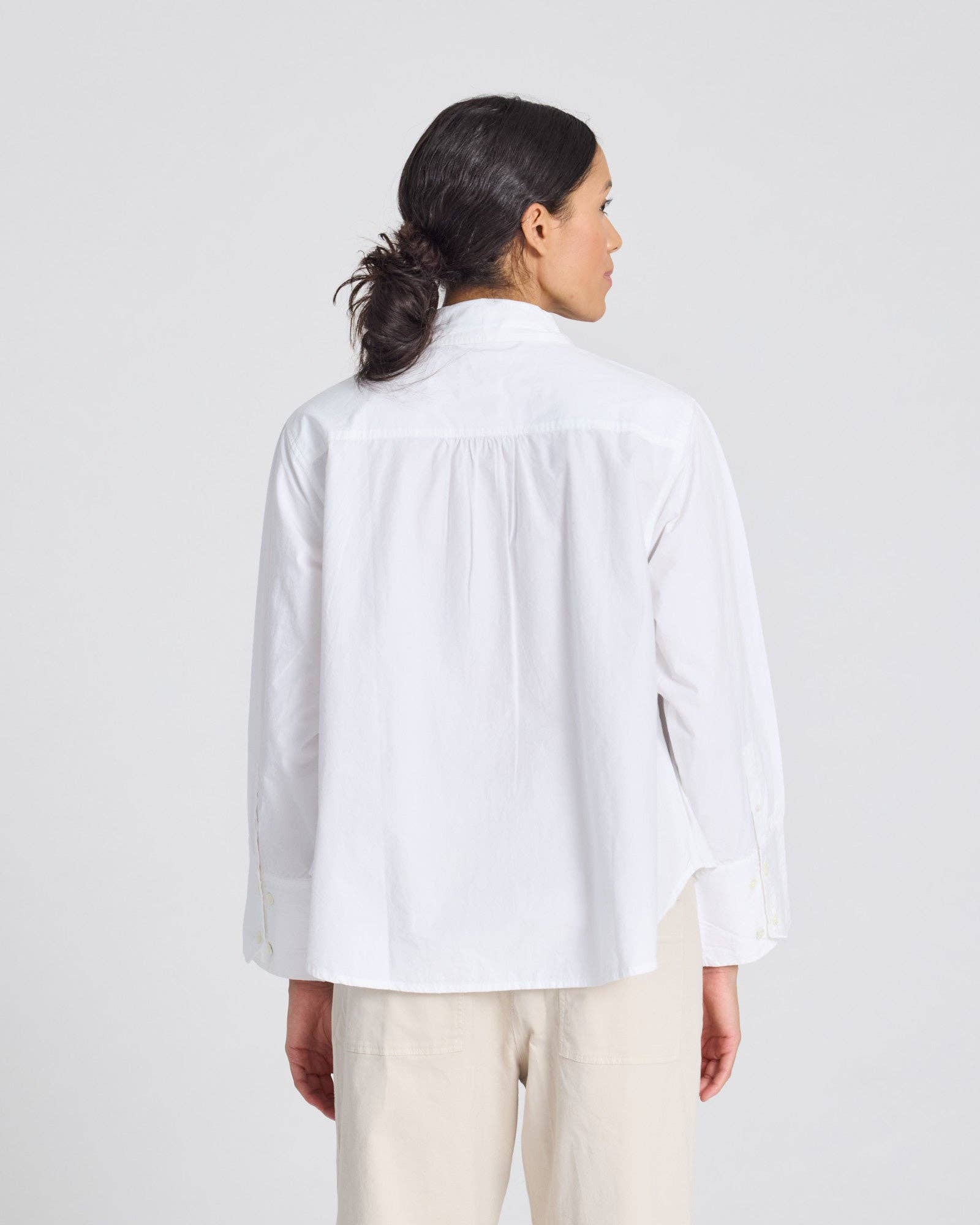 Camicia corta Flora in popeline di cotone biologico bianca