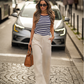 Pantaloni in lino a righe da donna