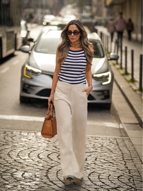 Pantaloni in lino a righe da donna