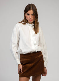 Camicia bianca in voile di cotone con rouches