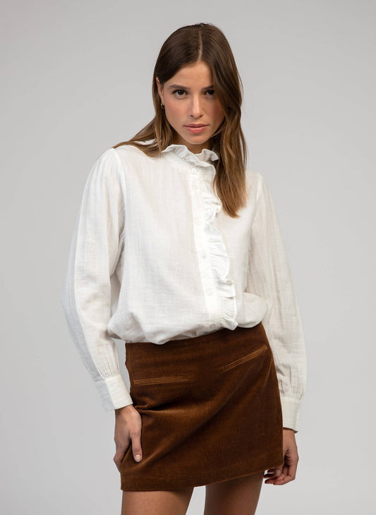 Camicia bianca in voile di cotone con rouches