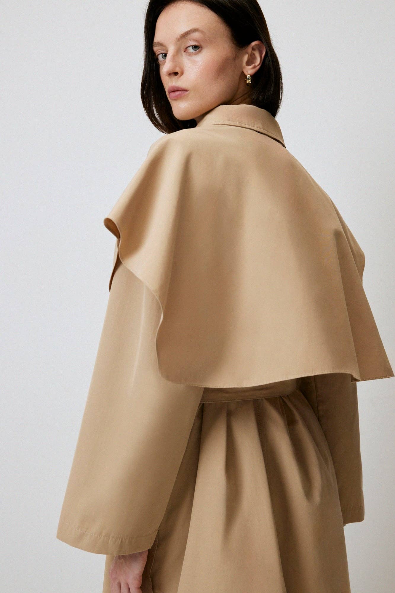 Trench lungo oversize in misto cotone beige