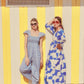 Abito lungo oversize con stampa astratta blu