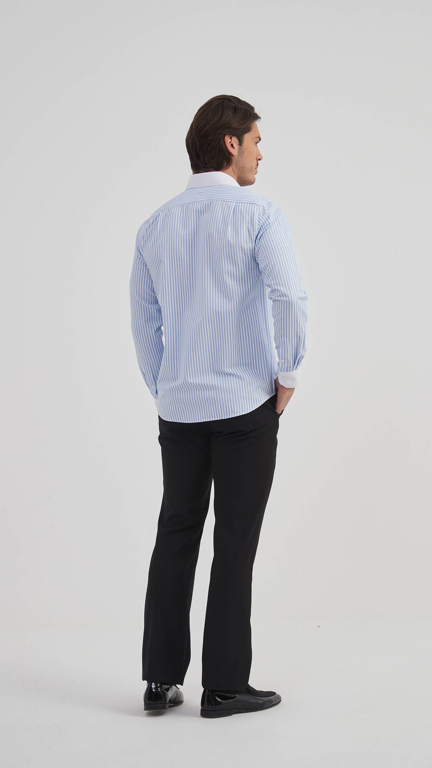 Camicia comfort a righe cielo