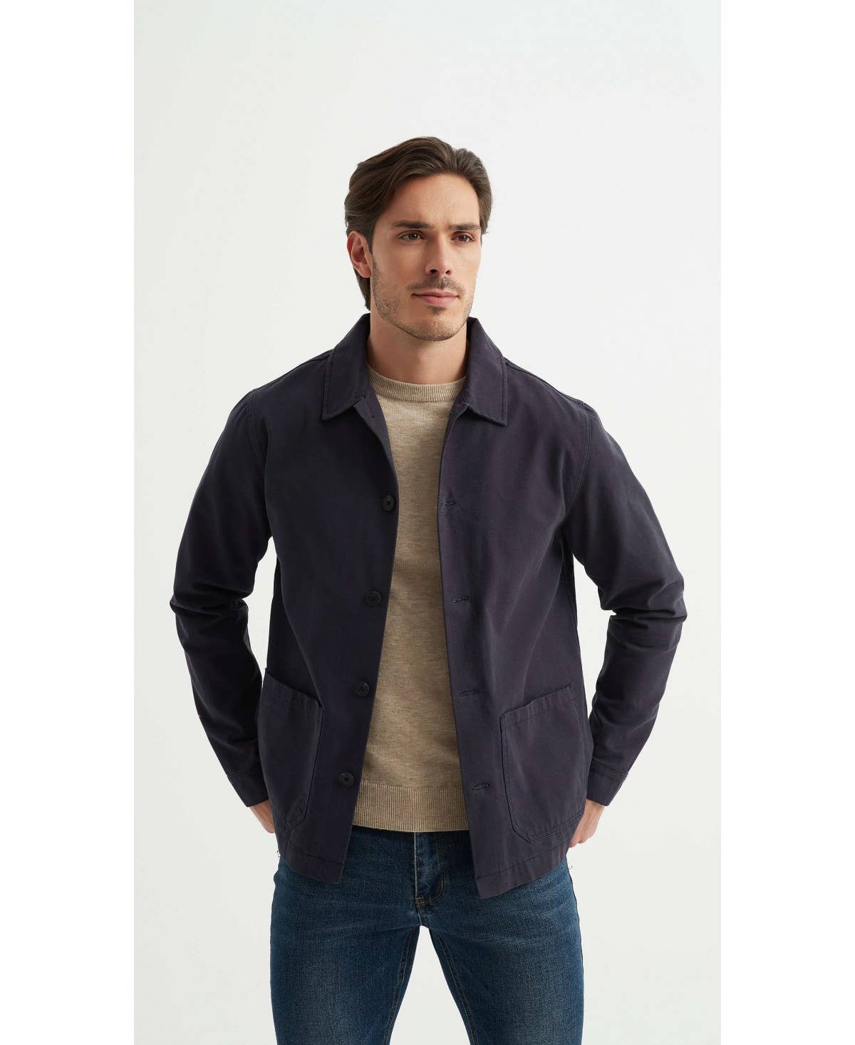 Giacca chic in cotone blu navy da uomo