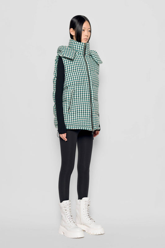 Gilet imbottito tweed con cappuccio rimovibile