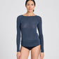 Top Amalie in lana blu denim