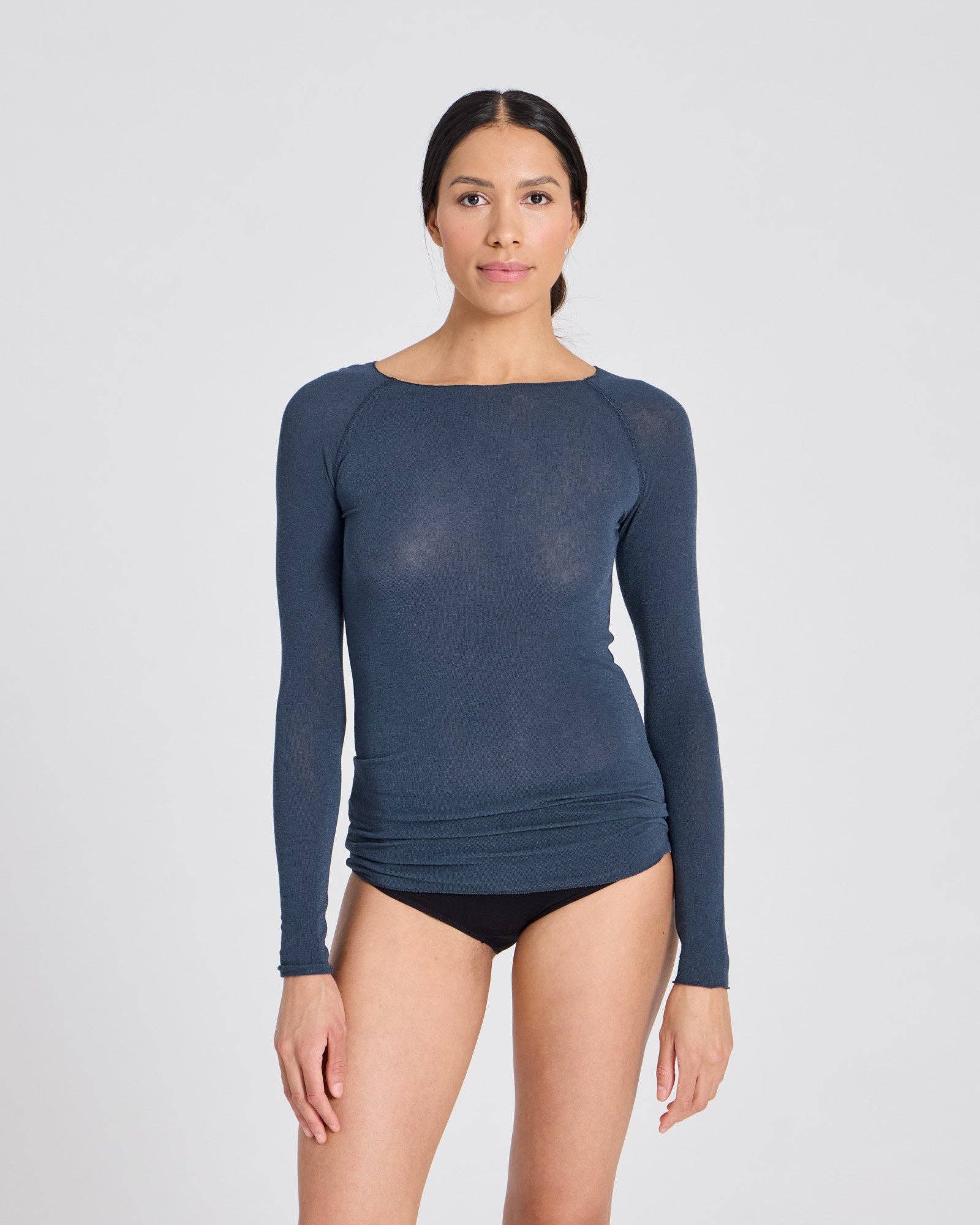 Top Amalie in lana blu denim