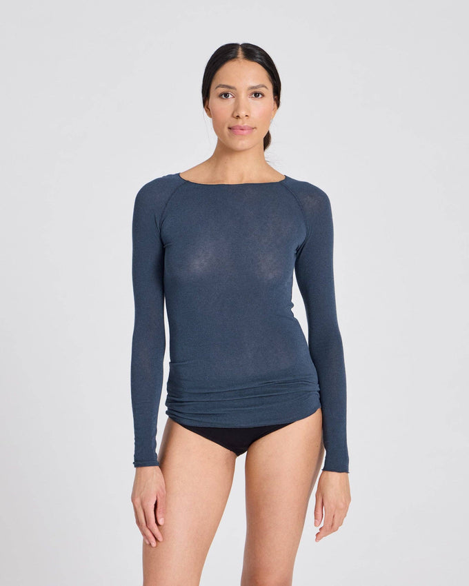 Top Amalie in lana blu denim