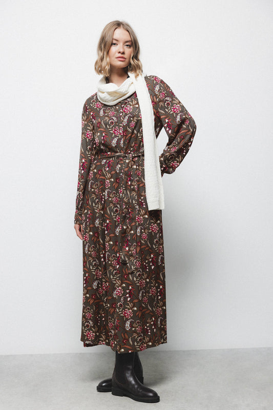 Abito lungo floreale con cintura