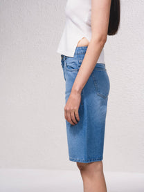 Bermuda in denim dritti vita alta