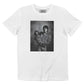 T-shirt unisex bianca in cotone biologico con stampa fotografica scimmia