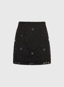 Gonna mini Romie in pizzo nero con ricami gioiello